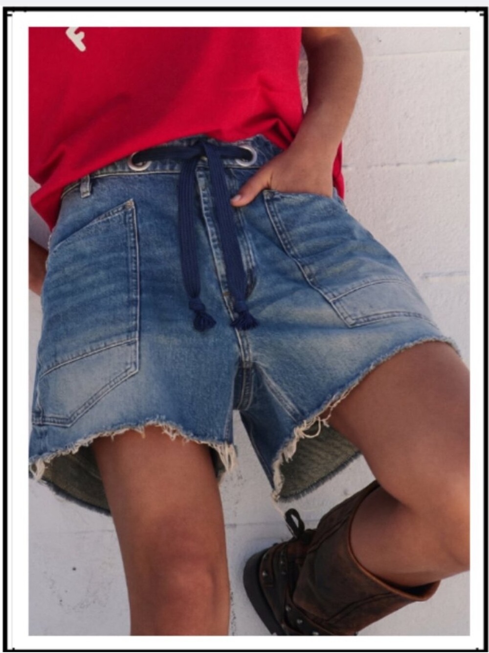 We The Free Light Blue Frayed Hem Moxie Jean Shorts- belt not included